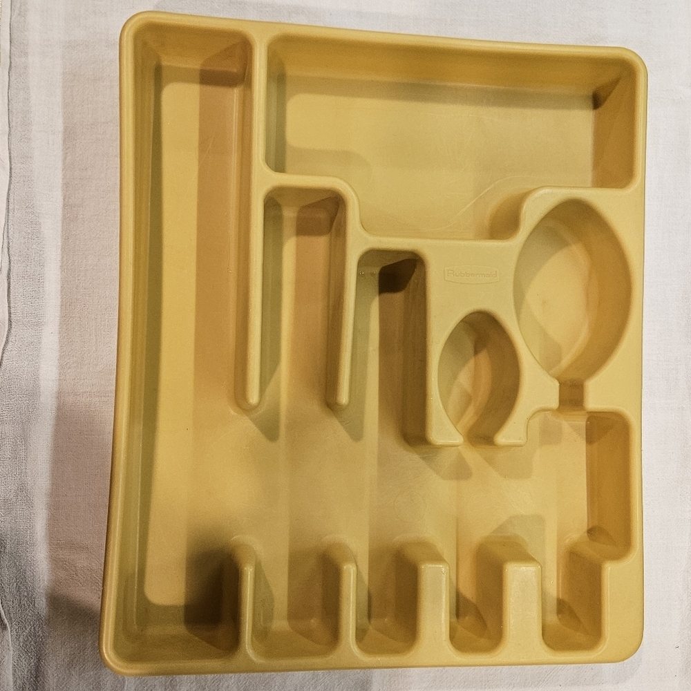 Vintage Yellow RUBBERMAID utensil silverware flatware Tray Drawer Organizer